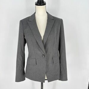 Halogen Pinstripe Blazer Business Suit Jacket Gray Fitted‎ Women's Size 8